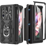 Maxdara for Z Fold 3 Case, with Pen Holder & Hinge Protection & Slide Camera Cover & Built-in Screen Protector & Kickstand Full-Body Dual Layer Case for Samsung Galaxy Z Fold 3 5G(Black) 