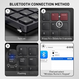 havit Bluetooth Number Pad Wireless Numeric keypad 26 Keys Portable Mini Financial Accounting Rechargeable Numeric Pad for Laptop Desktop, PC, Surface Pro,Notebook (Black) 