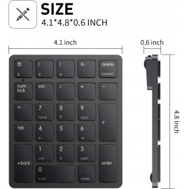 havit Bluetooth Number Pad Wireless Numeric keypad 26 Keys Portable Mini Financial Accounting Rechargeable Numeric Pad for Laptop Desktop, PC, Surface Pro,Notebook (Black) 