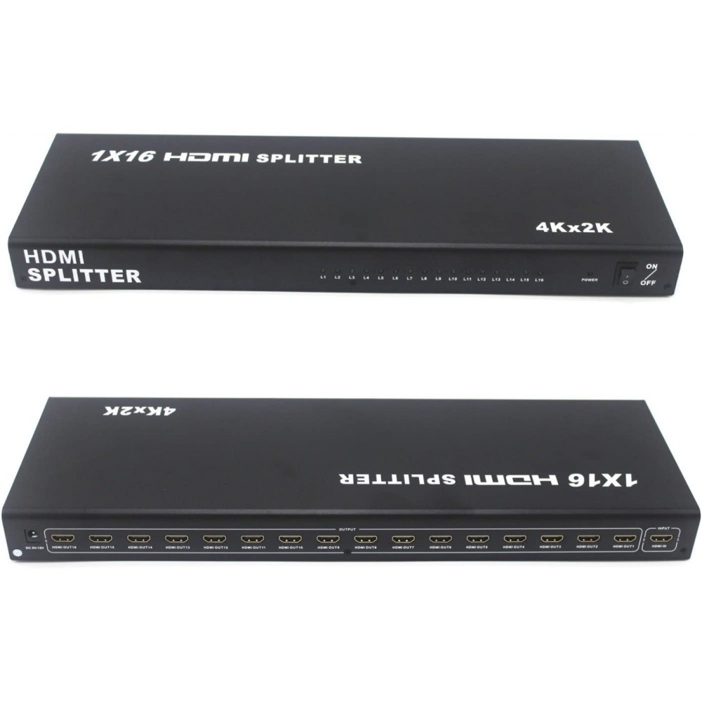 Optimal Shop HDMI Splitter 1 in 16 Out 16 Port 1x16 Full HD 1080P HDMI 1.4 Splitter with Switcher Converter Support 4KX2K 3D Digital Audio Format-Black(16 Port HDMI Splitter 4K) 