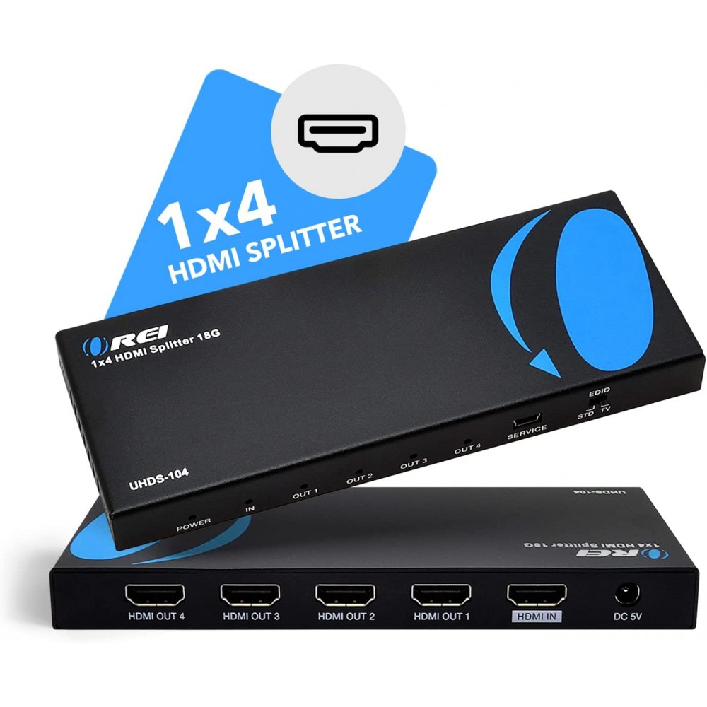 OREI UltraHD 4K @ 60 Hz 1 X 4 HDMI Splitter 1 in 4 Out 4 Port 4: 8-Bit - HDMI 2.0, HDCP 2.0, 18 Gbps, EDID, Duplicate / Mirror 4K Screens - UHDS-104 