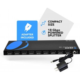 OREI 4K 1 in 8 Out HDMI Splitter 4:4:4 8-bit - HDMI 2.0, HDCP 2.2, 18 Gbps, 4K @ 60Hz HDMI Duplicator/Distributor UltaHD High Resolution (UHDS-108) (1x8) 