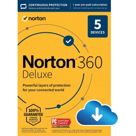 Norton 360 Deluxe 2023, Antivirus software for 5 Devices with Auto Renewal - Includes VPN, PC Cloud Backup & Dark Web Monitoring