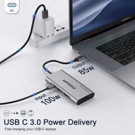 USB C Hub, QGeeM USB C to HDMI Adapter 4k, 7 in 1 USB C Dongle with 100W Power Delivery,3 USB 3.0 Ports, SD/TF Card Reader, Compatible for MacBook Ipad HP...